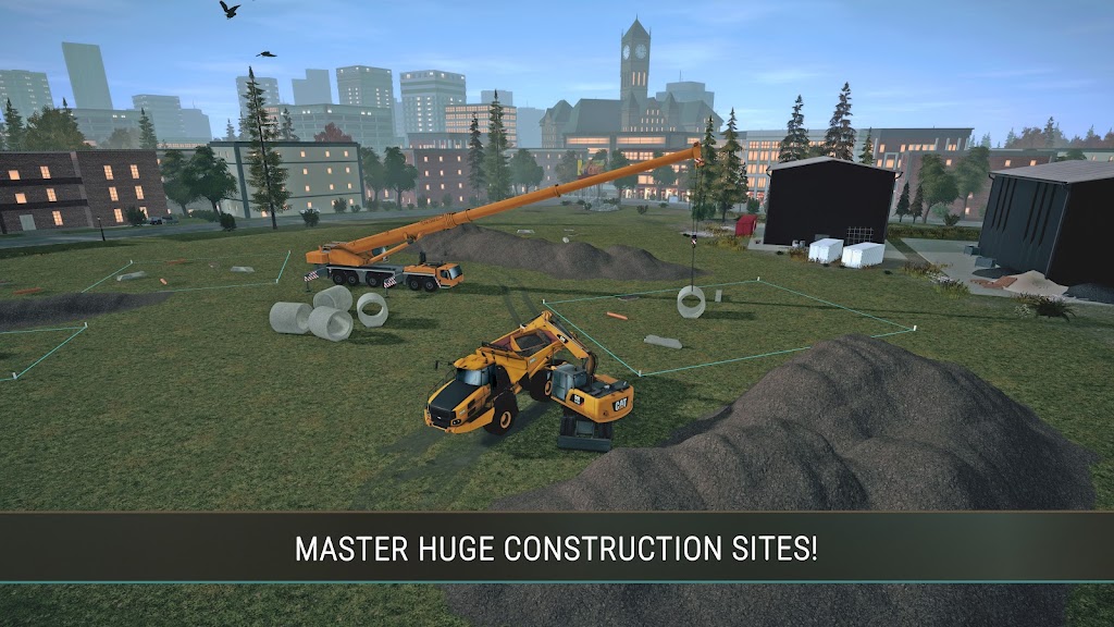 Segundo screenshot do jogo Excavator City Builder com vista geral do estaleiro